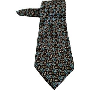Vintage Oscar De La Renta Neck Tie Paisley Blue Brown Multicolor
